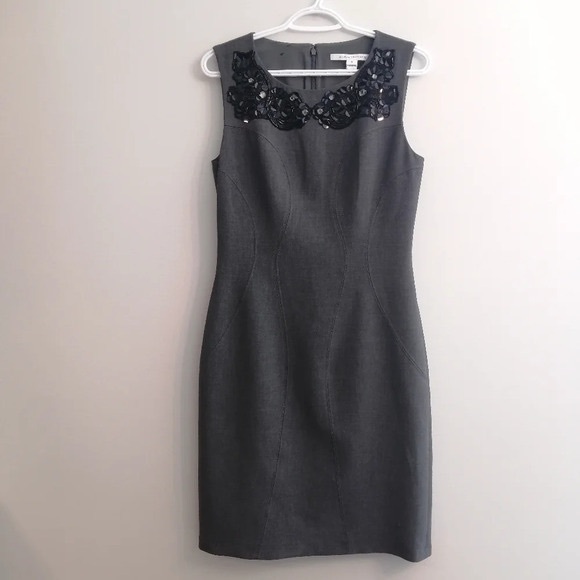 Diane Von Furstenberg Mackenzie Sheath Dress Embellished Jewel Neckline Gray 10 - Picture 2 of 11